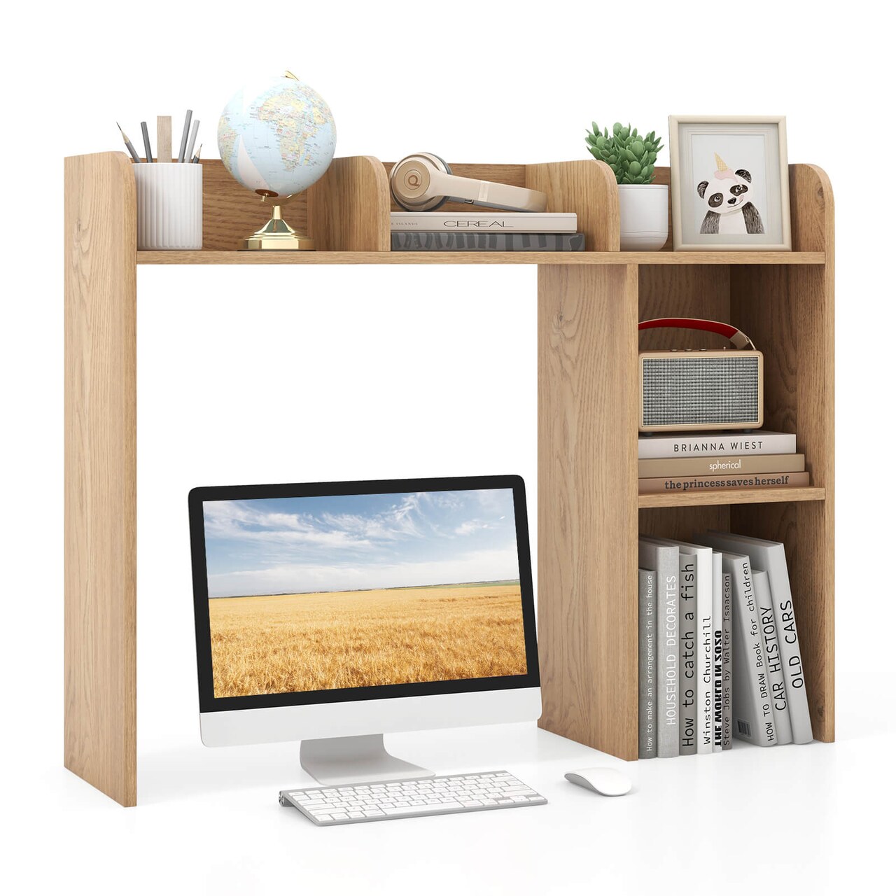 Costway Desk Bookshelf Desktop Storage Organizer Display Shelf Rack Dorm Office Natural/White/Brown